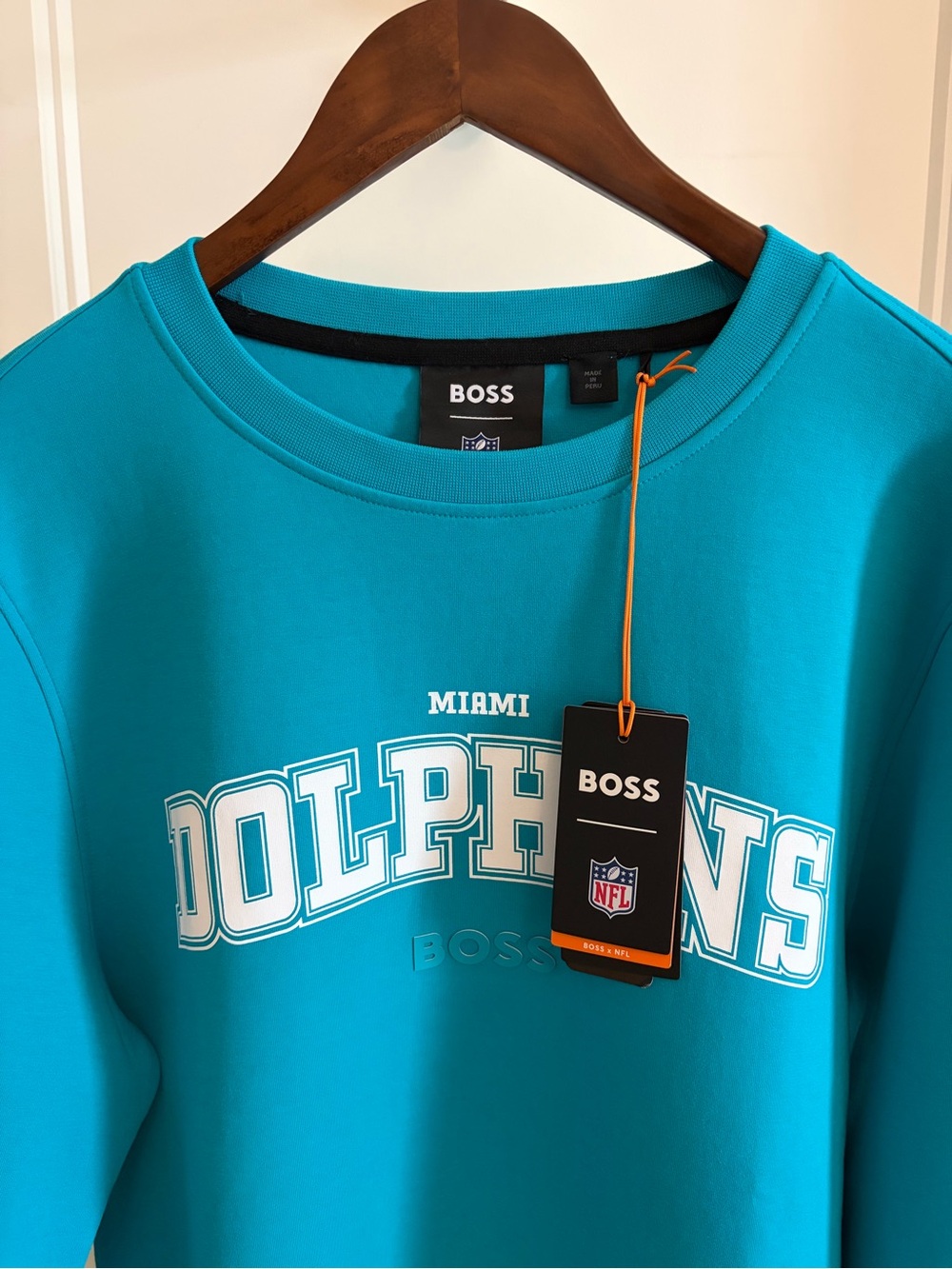 BOSS NFL Miami Dolphins Teal Crewneck Sweater
